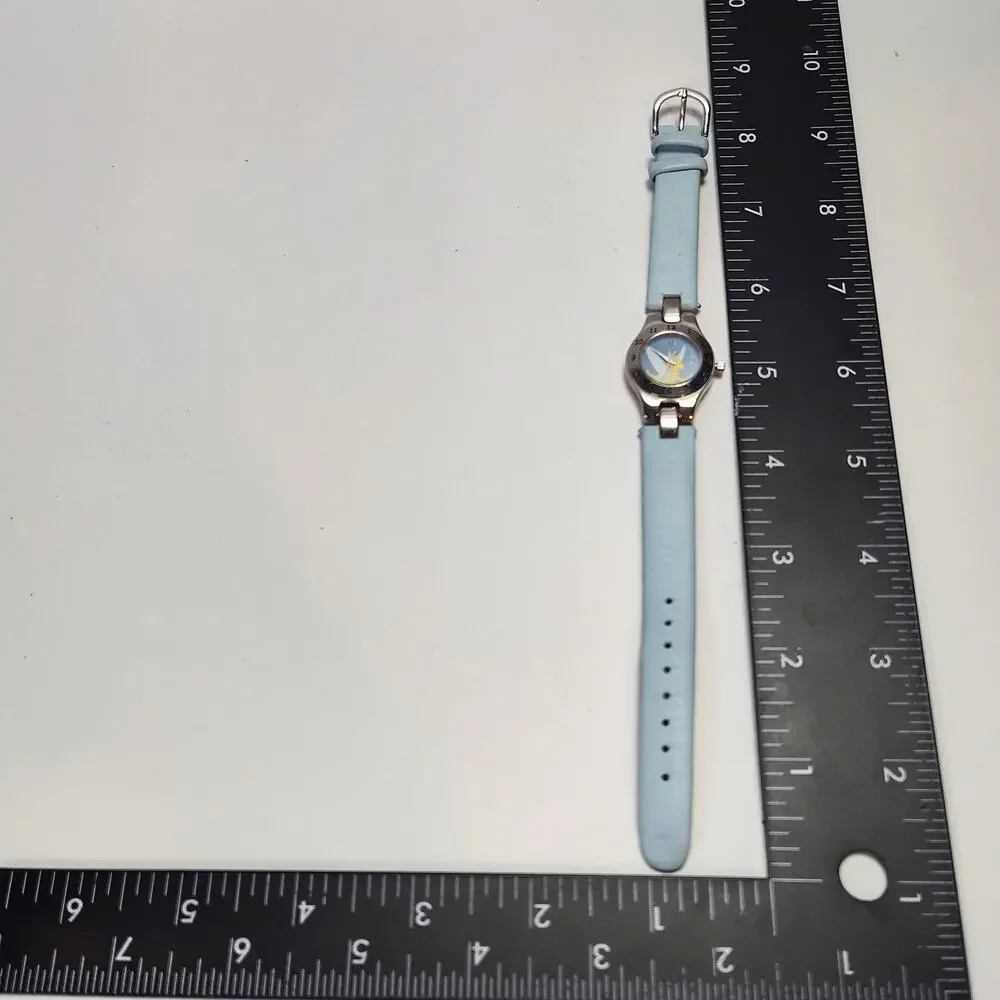 Disney Tinker Bell Watch Blue Strap Silver Tone Case